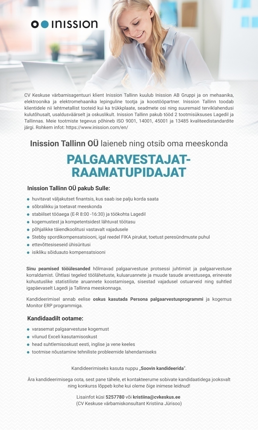 Inission Tallinn OÜ PALGAARVESTAJA-RAAMATUPIDAJA