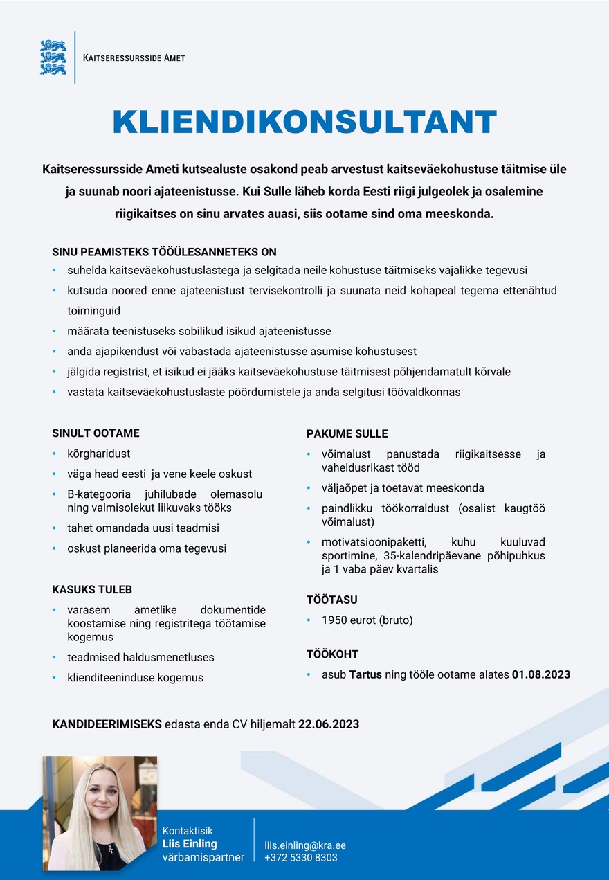 Kaitseressursside Amet Kliendikonsultant (Tartu)