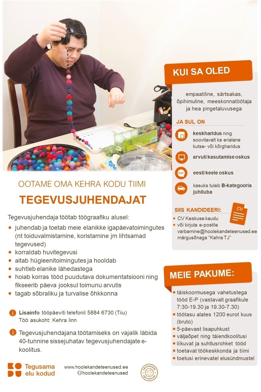 HOOLEKANDETEENUSED AS TEGEVUSJUHENDAJA Kehra Kodusse