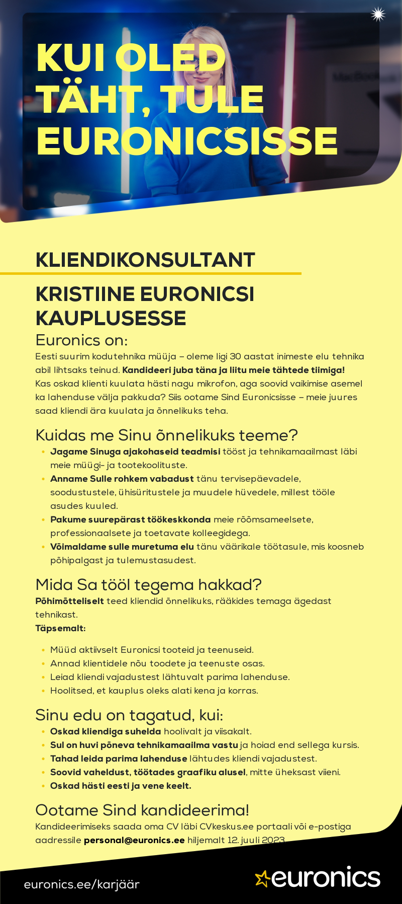 Sandmani Grupi AS Kristiine Euronicsi kliendikonsultant