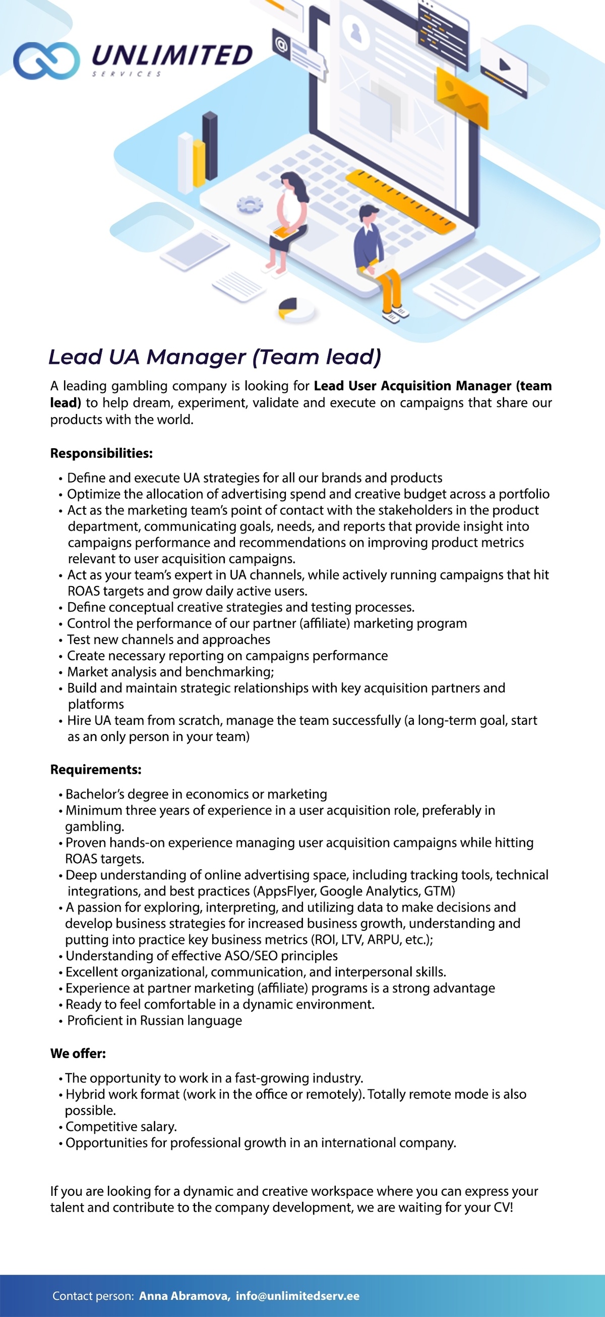 Unlimited Services OÜ Lead UA Manager (Team lead)
