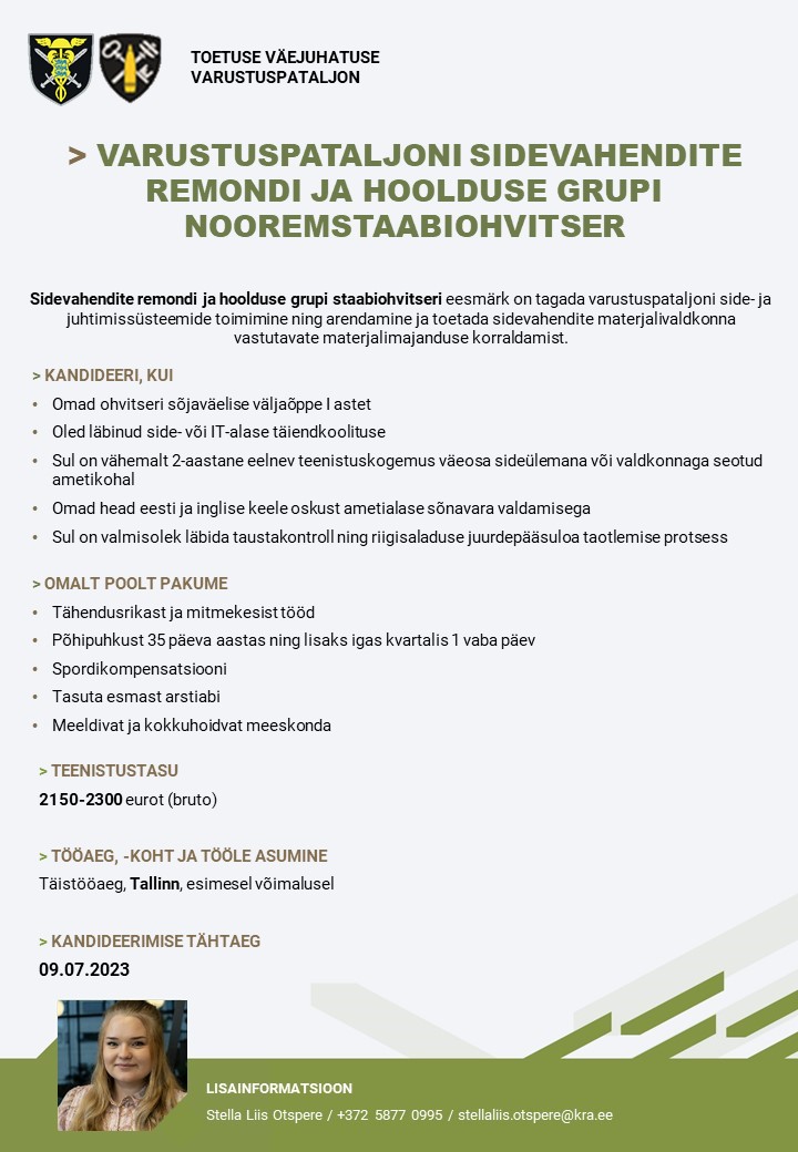 Toetuse väejuhatus Varustuspataljoni sidevahendite remondi ja hoolduse grupi nooremstaabiohvitser