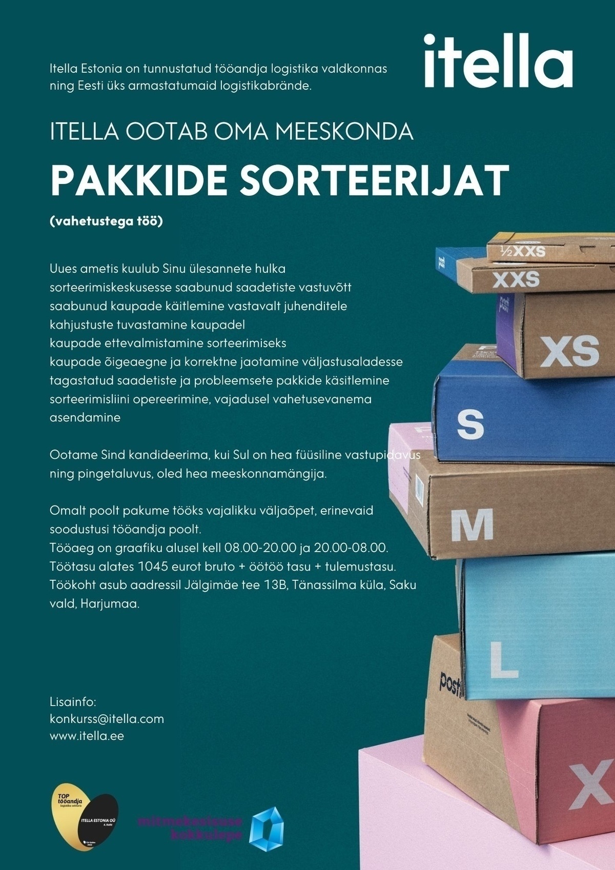 Itella Estonia OÜ Pakkide sorteerija (vahetustega töö)