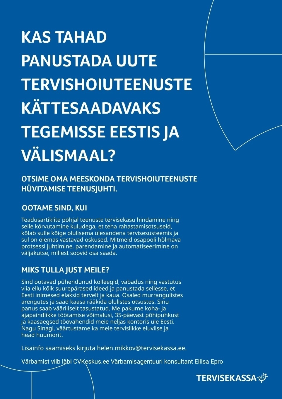 TERVISEKASSA TERVISHOIUTEENUSTE HÜVITAMISE TEENUSJUHT