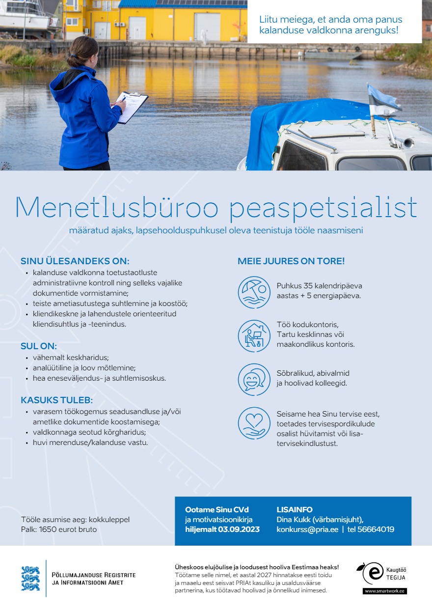 Põllumajanduse Registrite ja Informatsiooni Amet Menetlusbüroo peaspetsialist