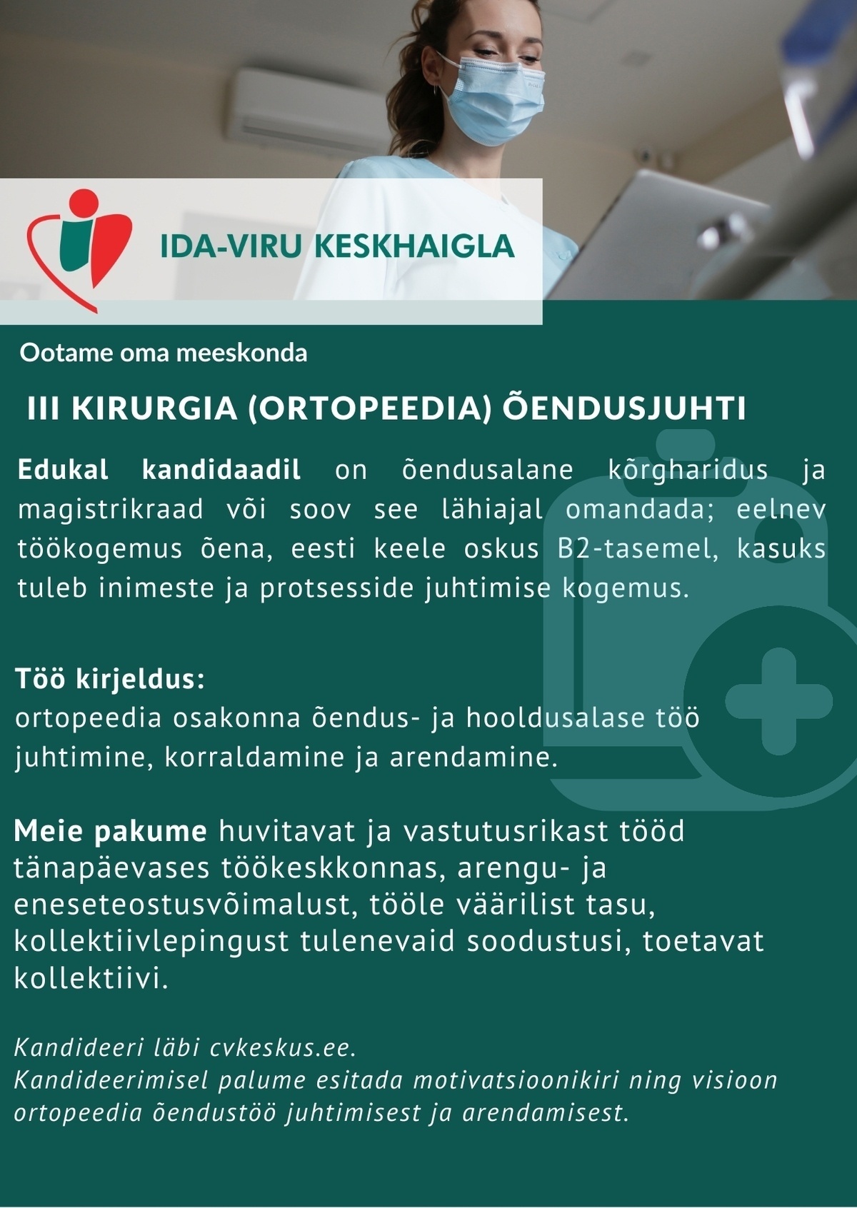 Ida-Viru Keskhaigla SA III kirurgia (ortopeedia) õendusjuht