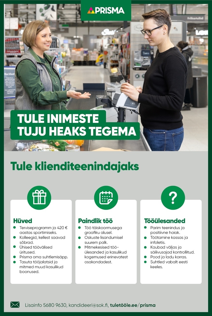 Prisma Peremarket AS Klienditeenindaja Tiskre Prisma