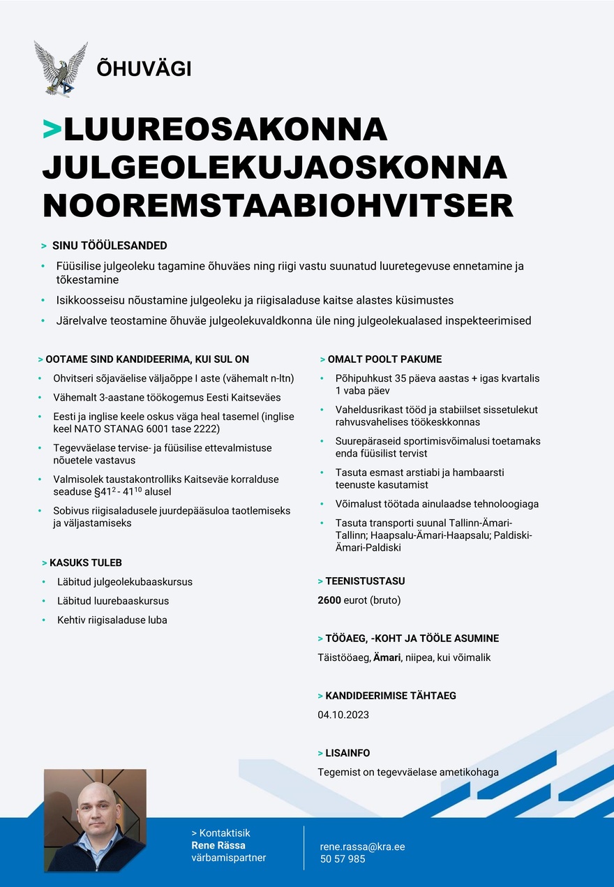 Õhuvägi Luureosakonna julgeolekujaoskond. Nooremstaabiohvitser