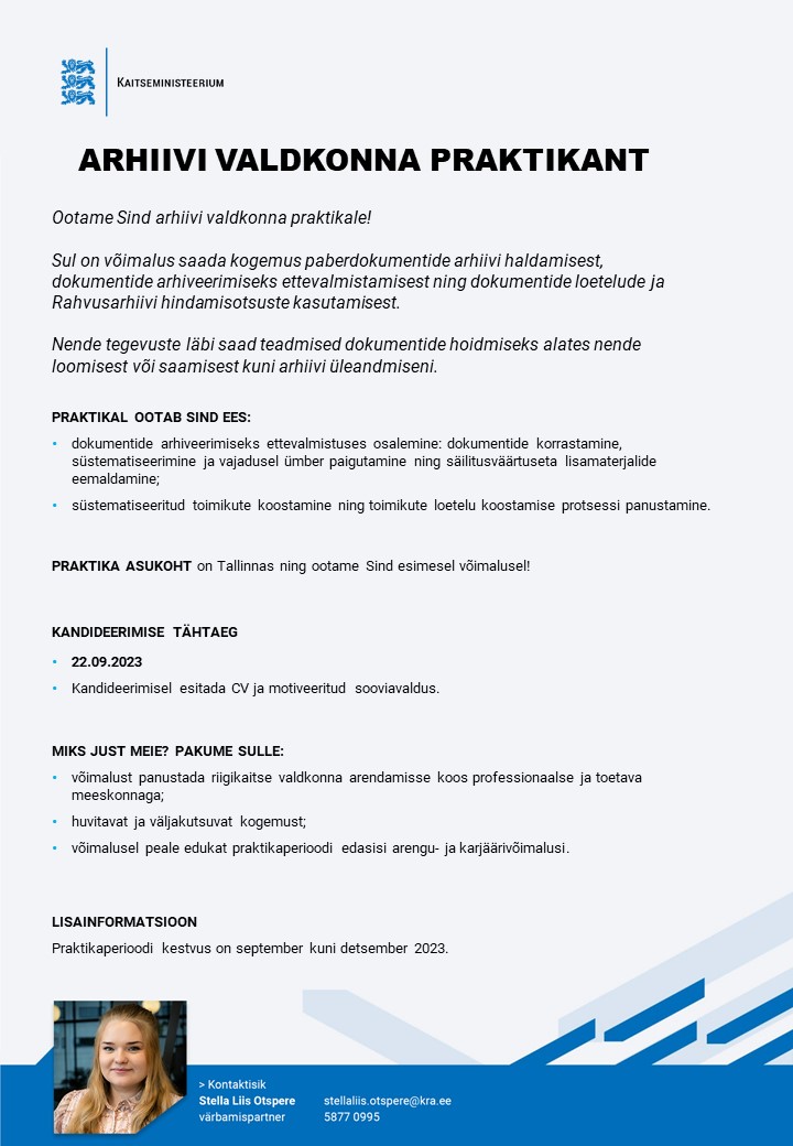 Kaitseministeerium Arhiivi valdkonna praktikant