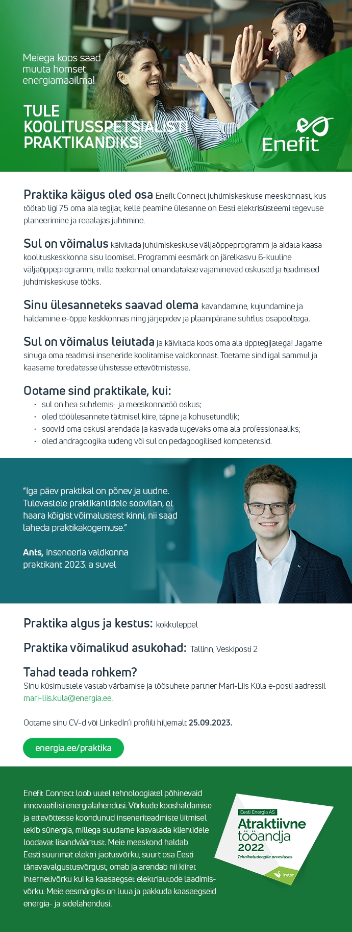 Eesti Energia KOOLITUSSPETSIALIST (PRAKTIKA)
