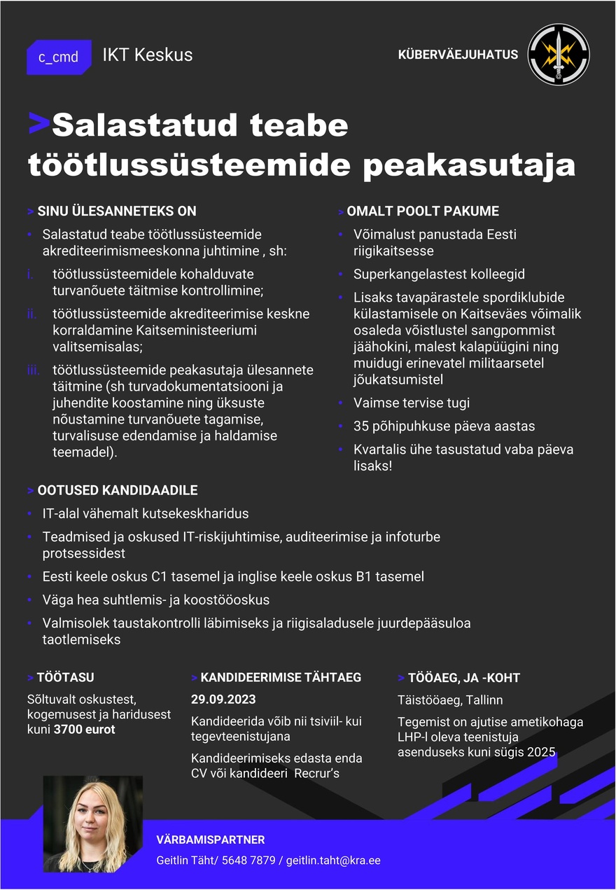 Küberväejuhatus Salastatud teabe töötlussüsteemide peakasutaja