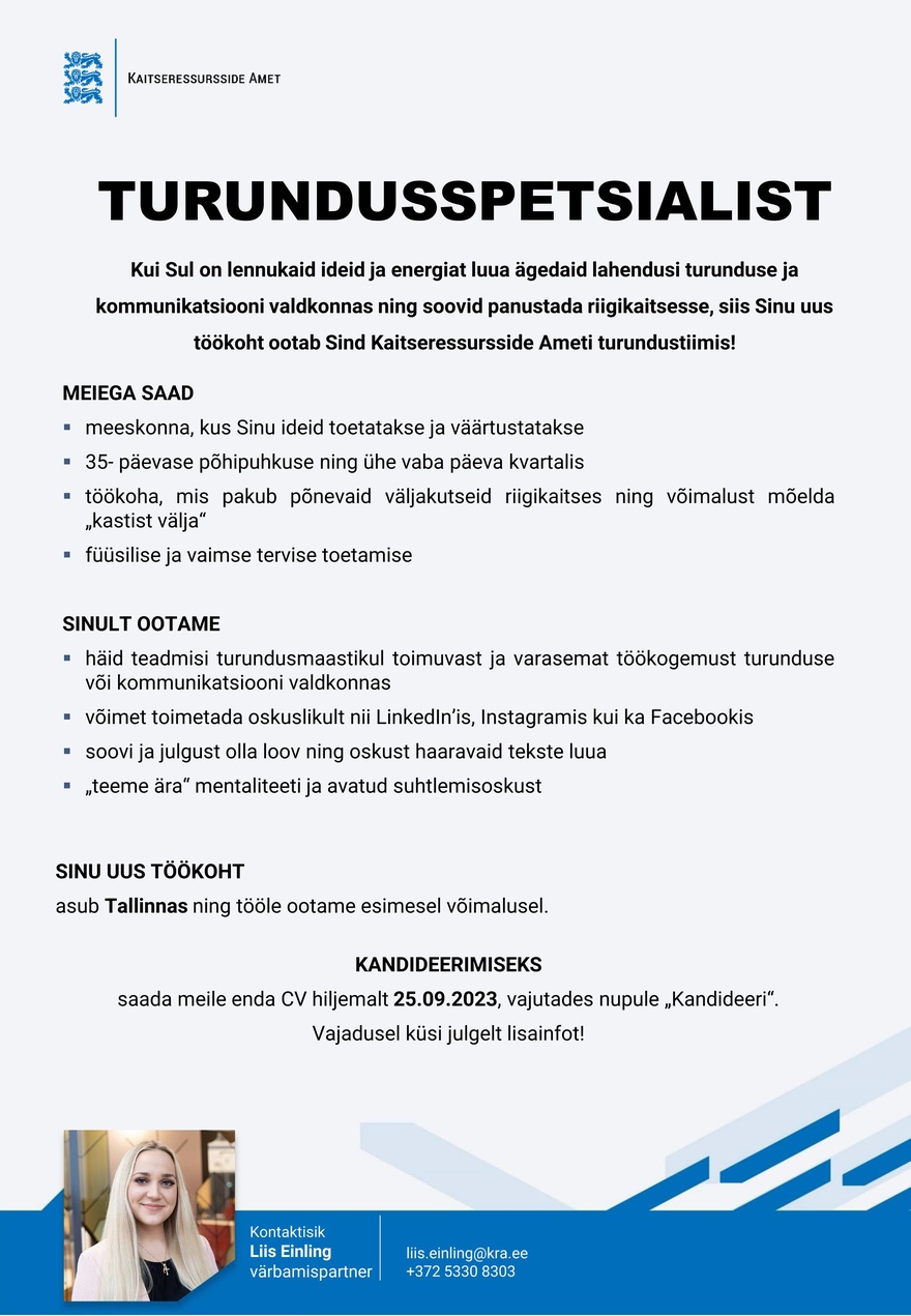 Kaitseressursside Amet Turundusspetsialist