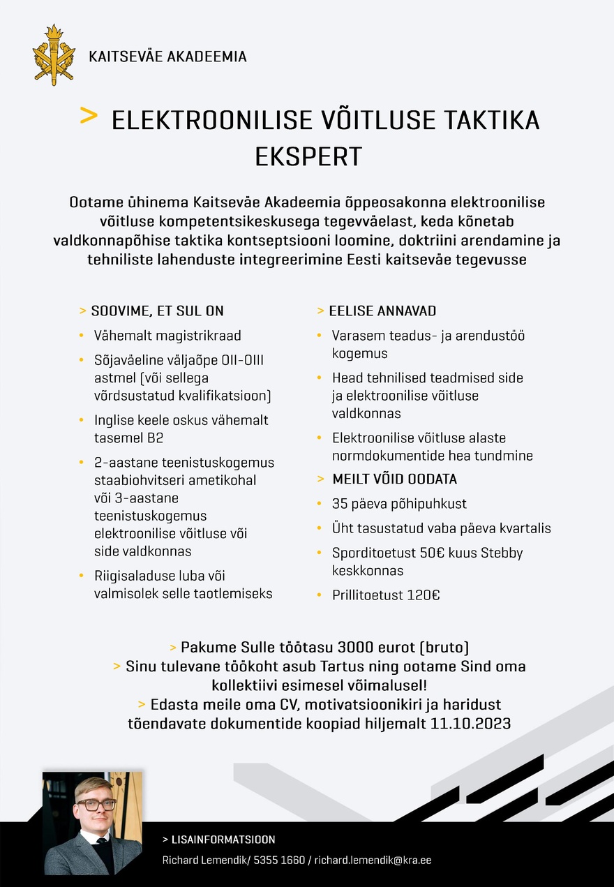 Kaitseväe Akadeemia Elektroonilise võitluse taktika ekspert