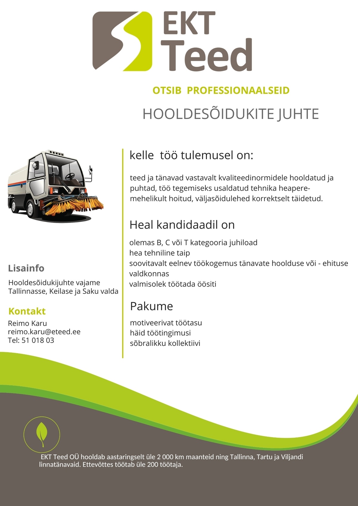 Eesti Keskkonnateenused AS Hooldesõidukijuht