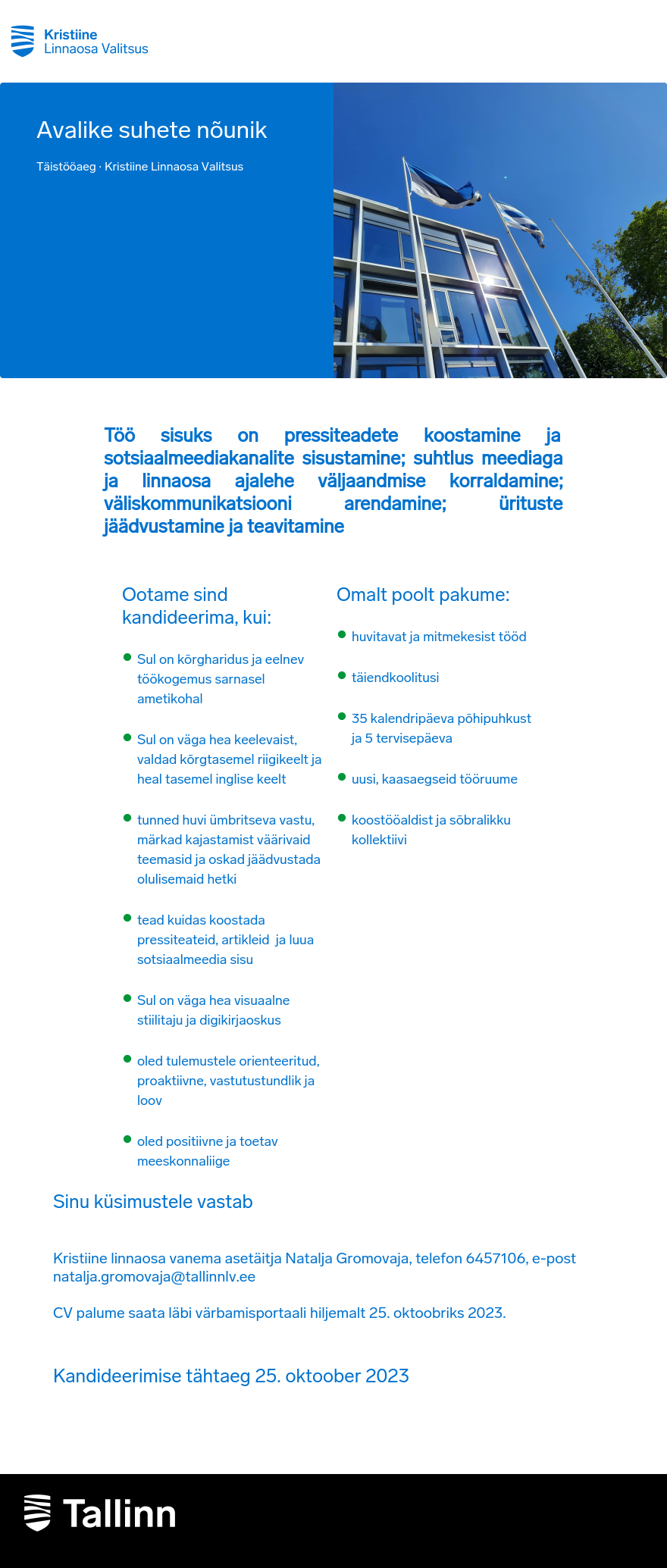 Kristiine Linnaosa Valitsus Avalike suhete nõunik