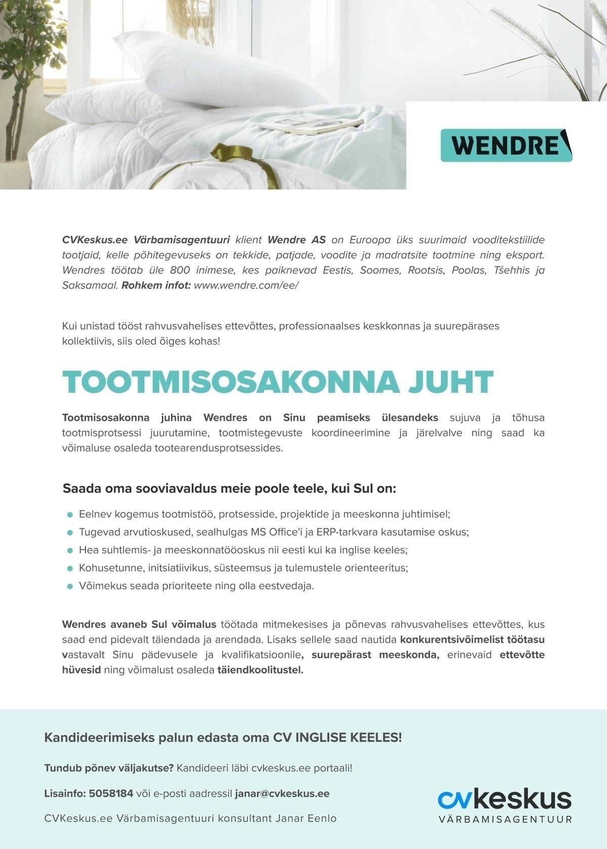Wendre AS TOOTMISOSAKONNA JUHT