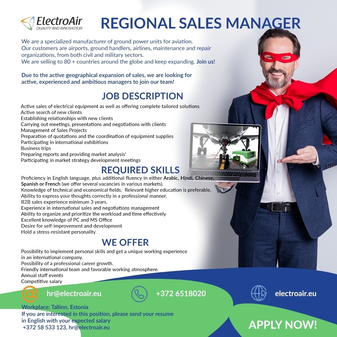 ELECTROAIR OÜ REGIONAL SALES MANAGER (French-speaking Markets)