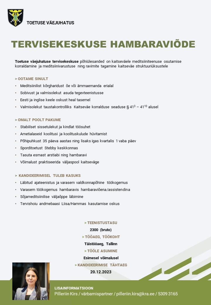 Toetuse väejuhatus Tervisekeskuse hambaraviõde