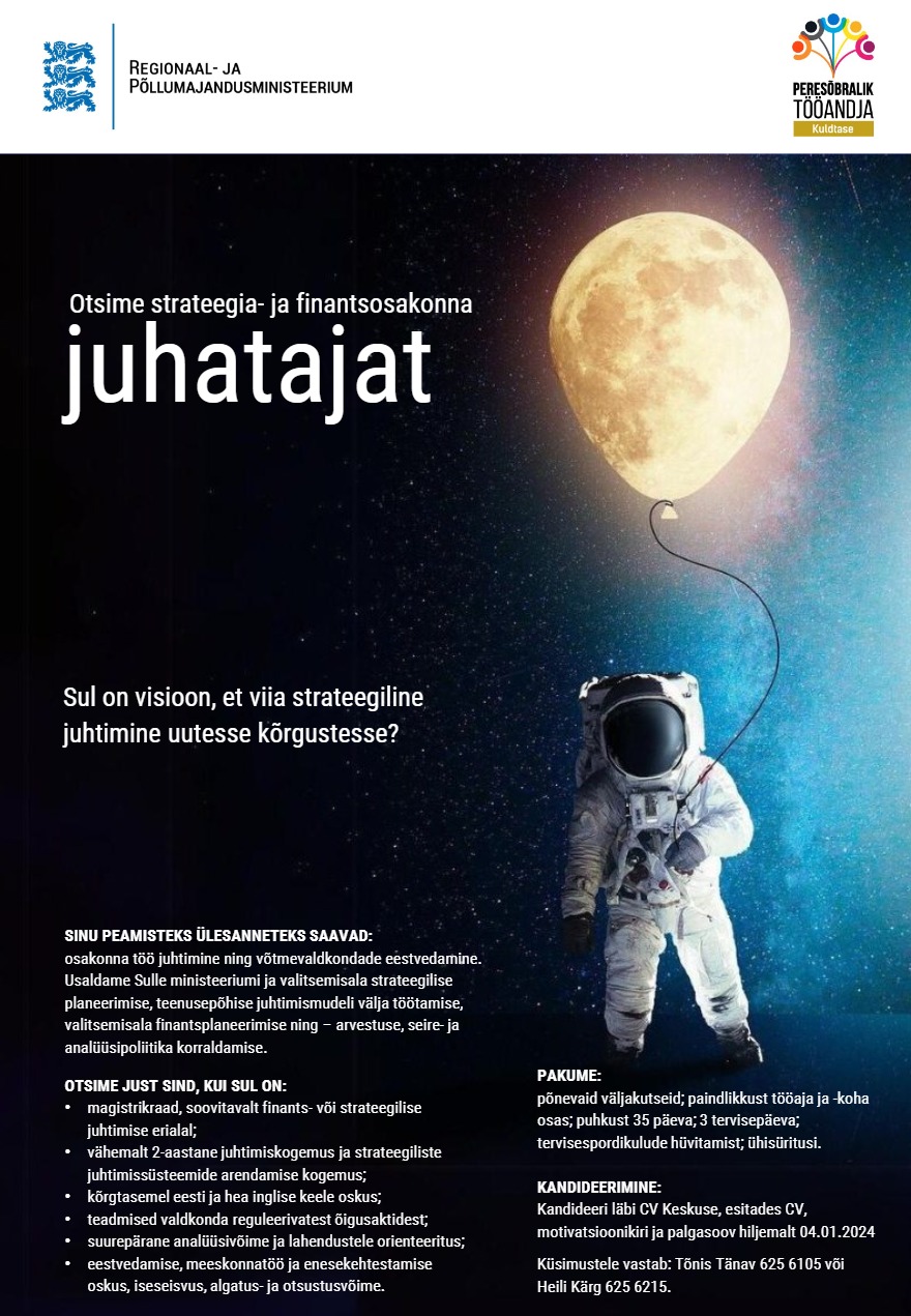 Regionaal- ja Põllumajandusministeerium STRATEEGIA- JA FINANTSOSAKONNA JUHATAJA