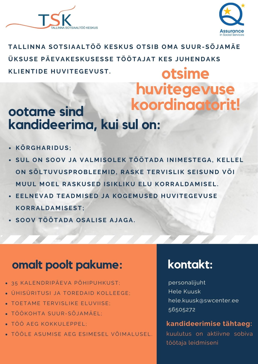 Tallinna Sotsiaaltöö Keskus Huvitegevuse koordinaator