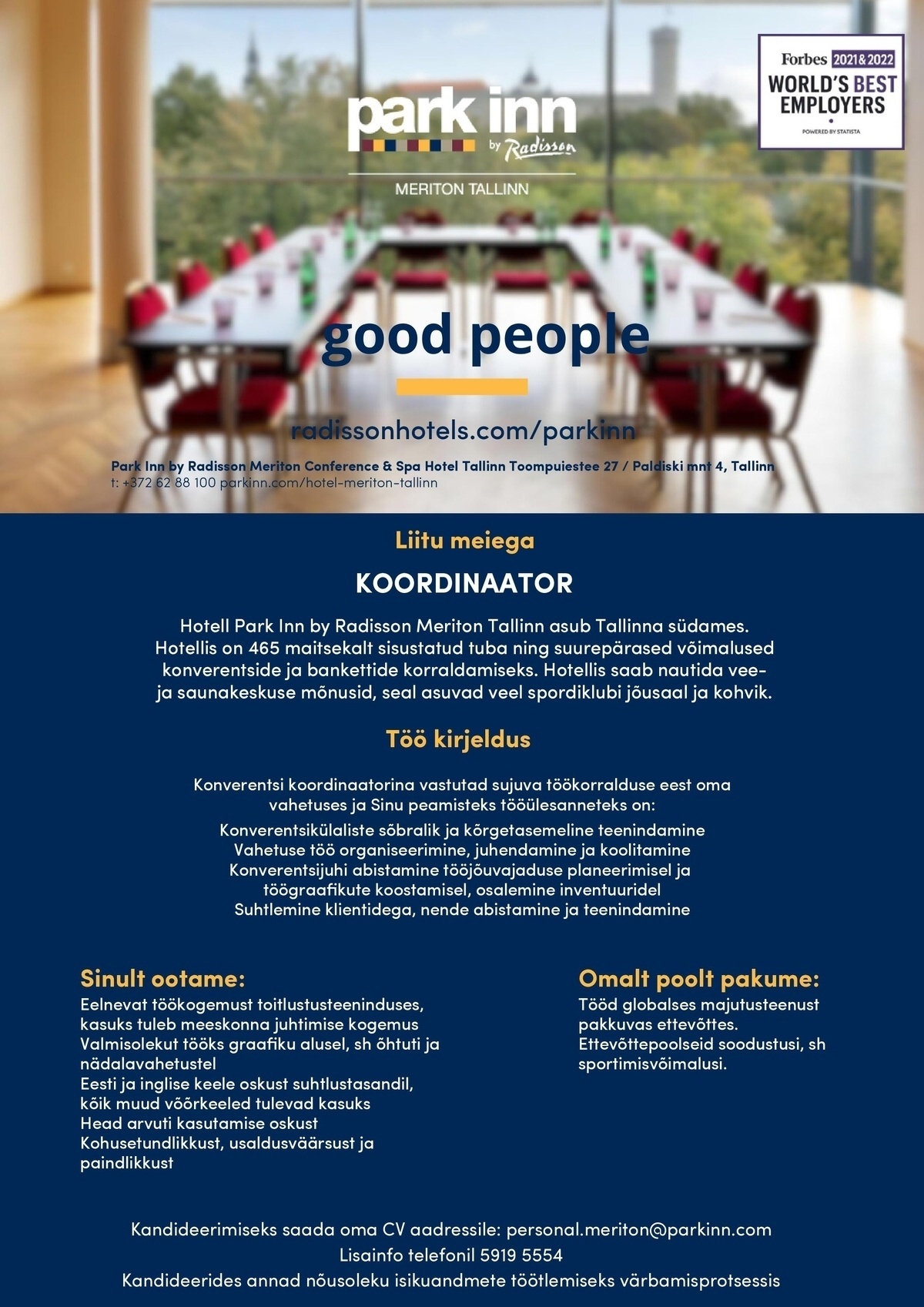 Meriton Hotels OÜ Konverentsi koordinaator