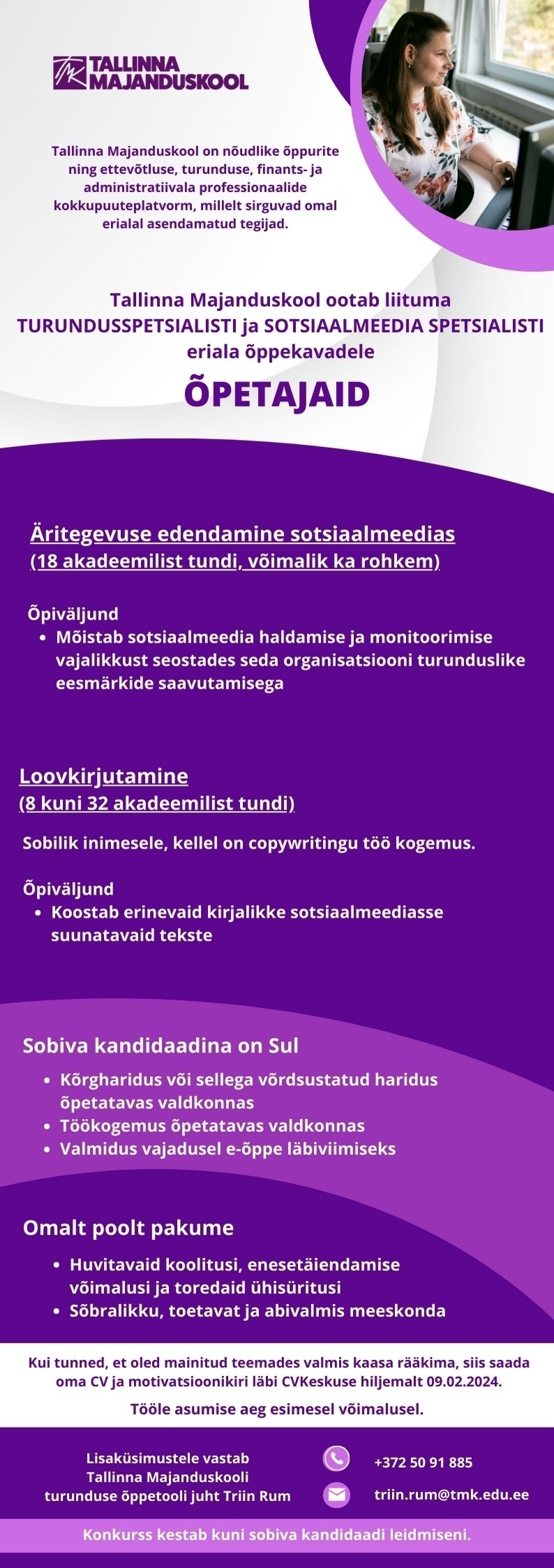 Tallinna Majanduskool Turundusspetsialisti ja sotsiaalmeedia spetsialisti eriala õppekava õpetajad