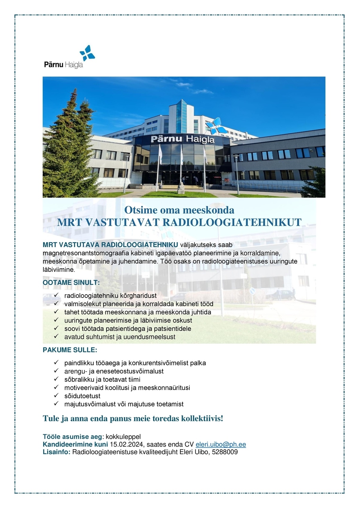 Pärnu Haigla SA MRT vastutav radioloogiatehnik