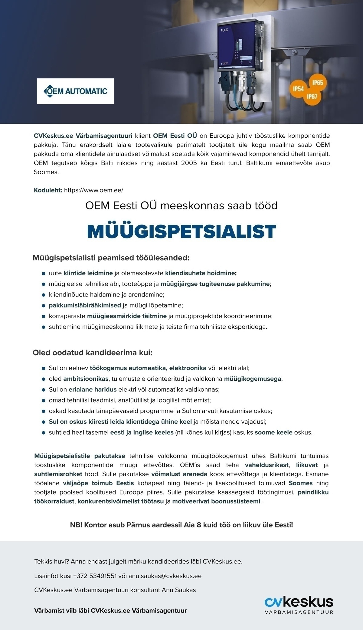 OEM Eesti OÜ MÜÜGISPETSIALIST (tööstuslikud komponendid)