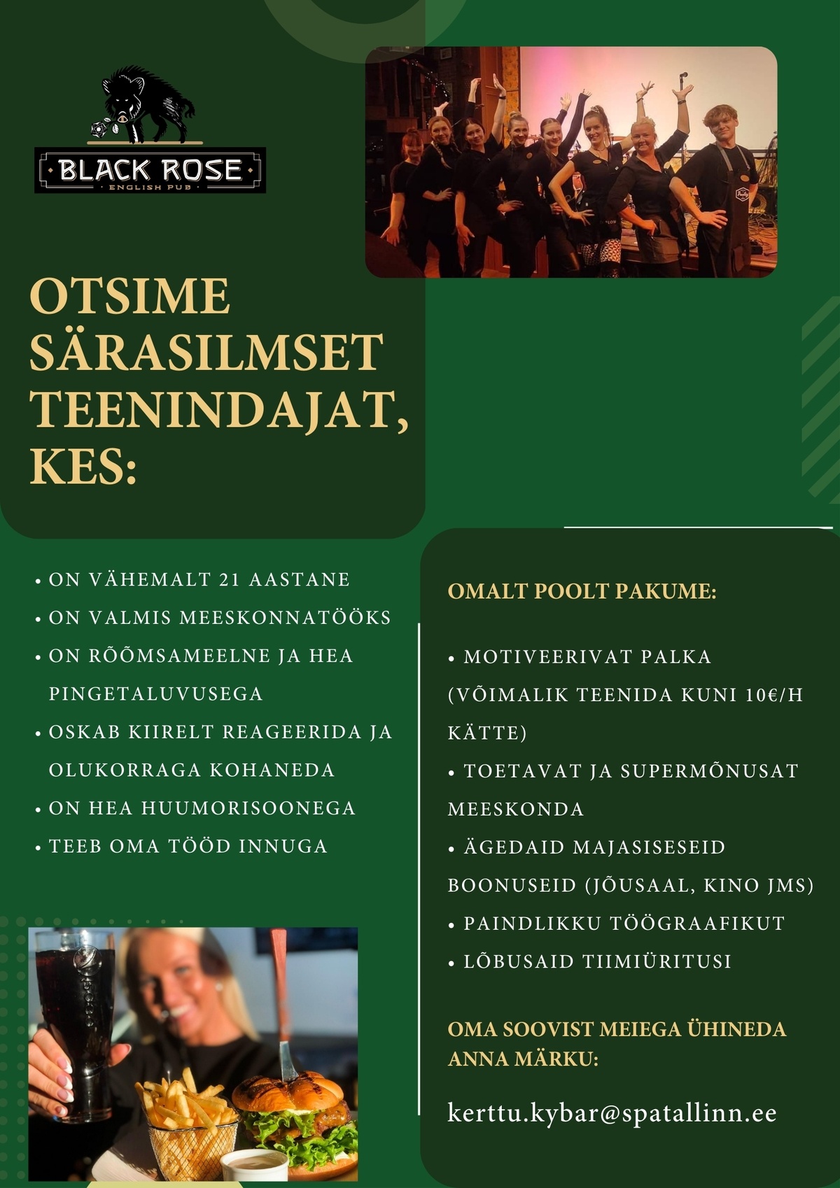 CV Keskus tööpakkumine Viimsi Black Rose Pubi klienditeenindaja, 20240208