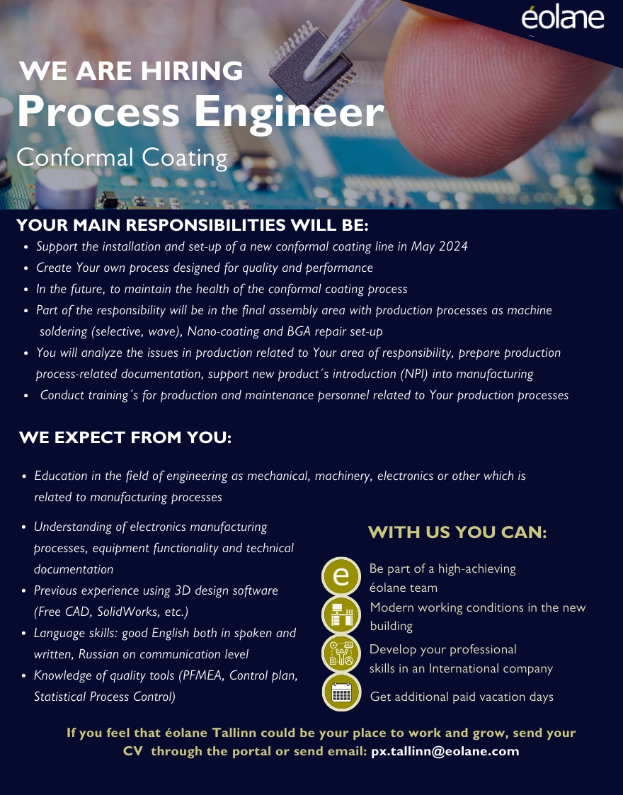 éolane Tallinn AS Process Engineer (Conformal Coating)