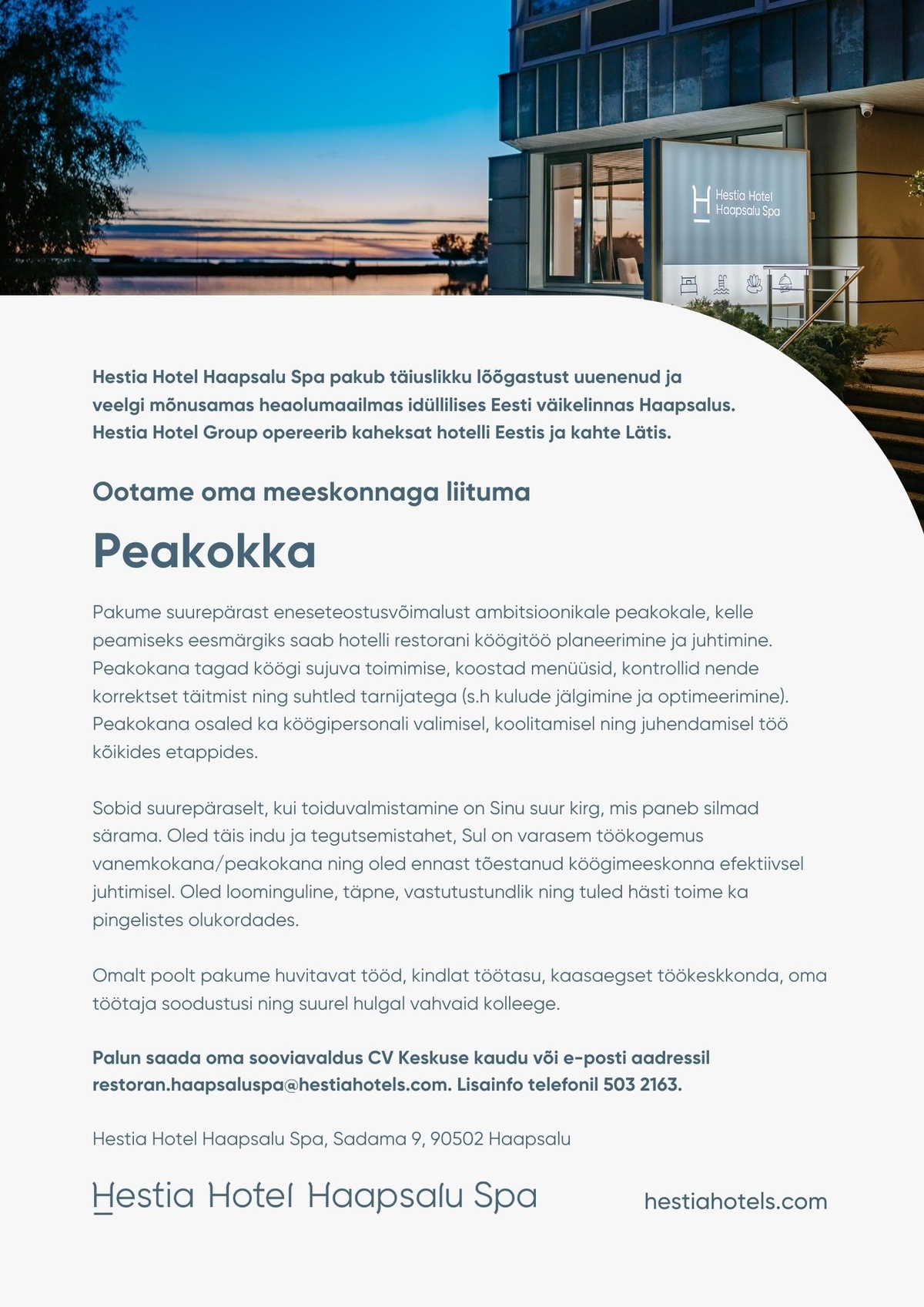 Baltic Beach Holding OÜ Peakokk (Hestia Hotel Haapsalu Spa)