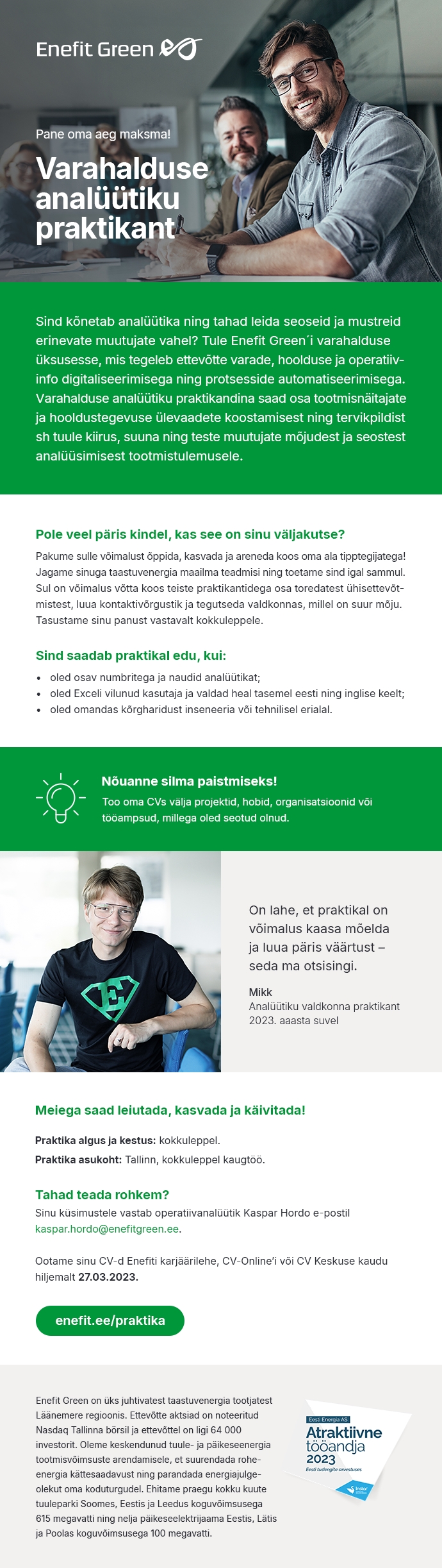Eesti Energia AS Varahalduse analüütiku praktikant