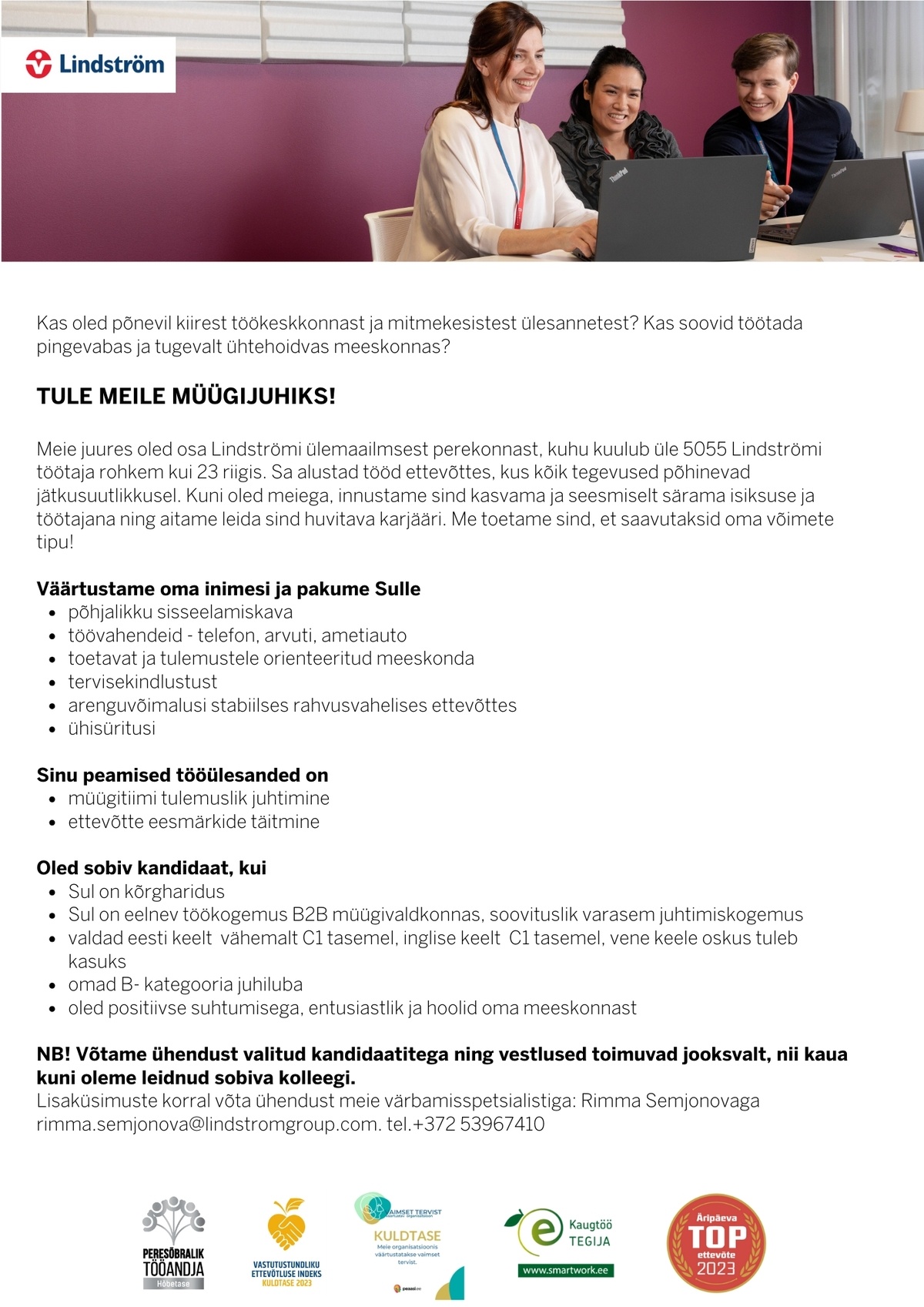 Lindström OÜ Müügijuht