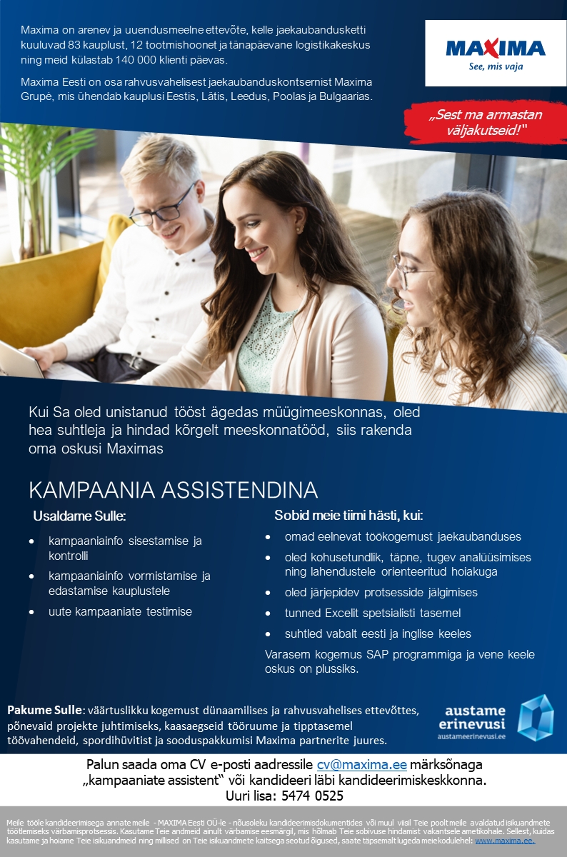 Maxima Eesti OÜ Kampaania assistent