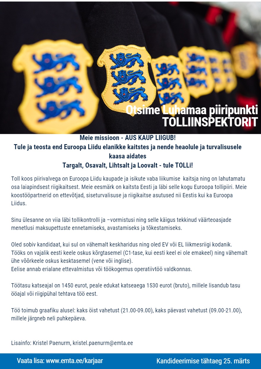 Maksu- ja Tolliamet TOLLIINSPEKTOR