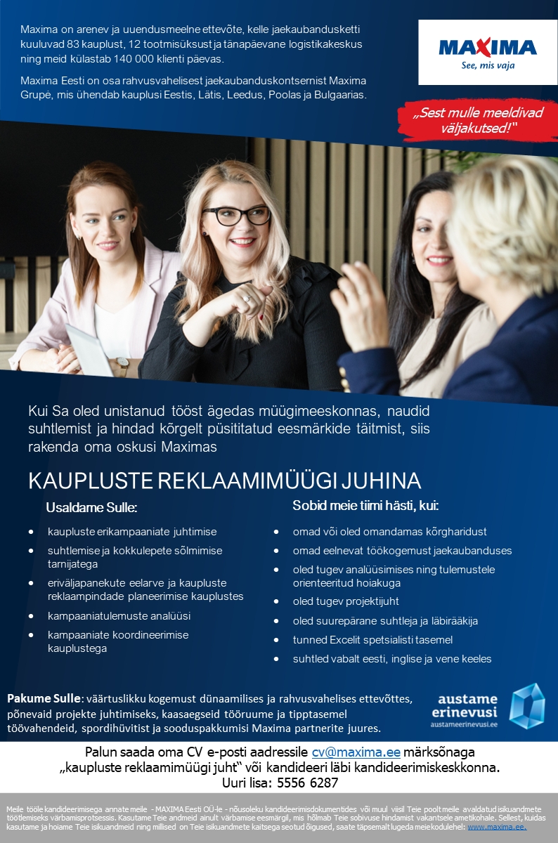 Maxima Eesti OÜ Kaupluste reklaamimüügi juht