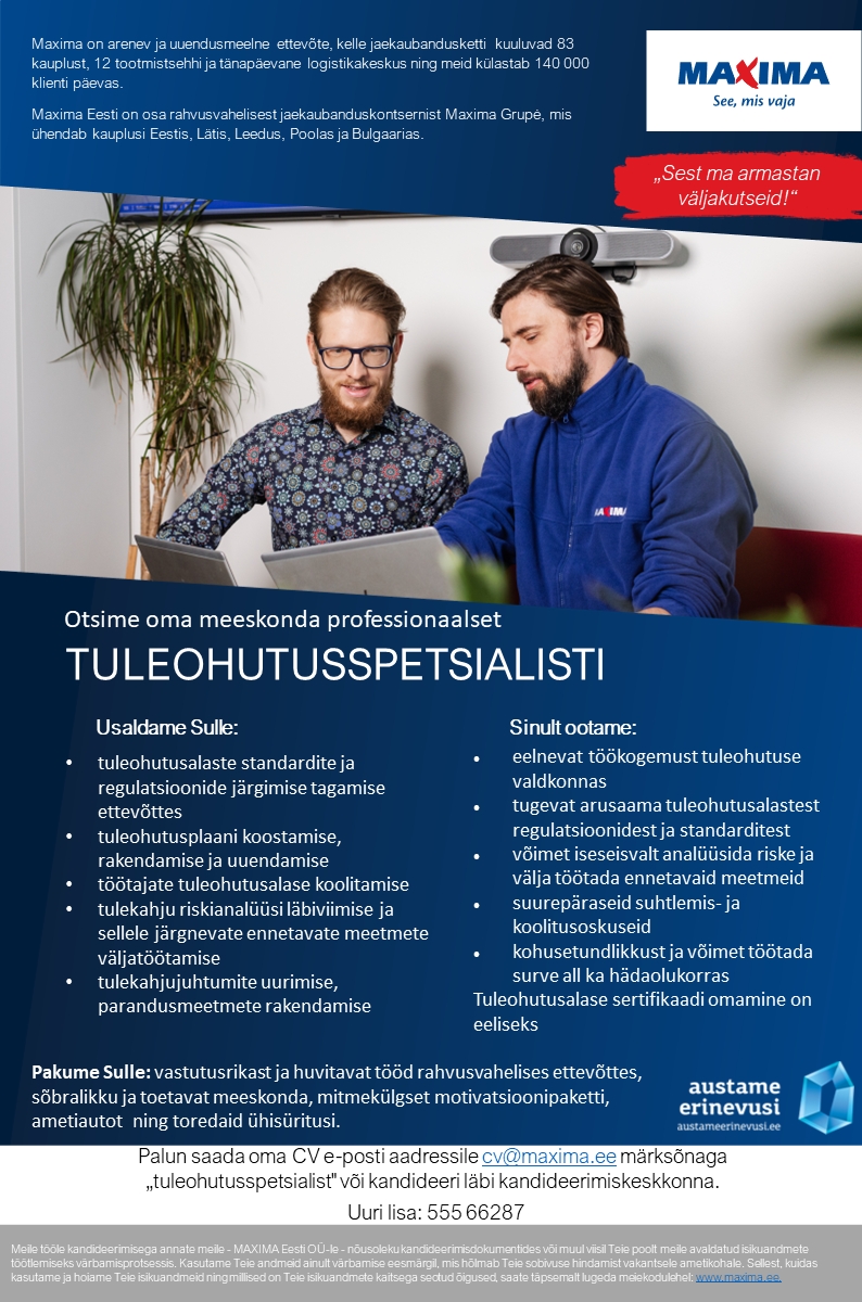 Maxima Eesti OÜ Tuleohutusspetsialist