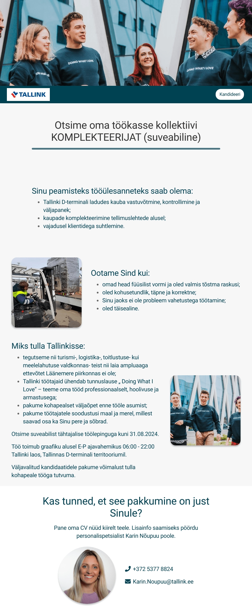 Tallink Grupp AS Müüja-komplekteerija (suveabiline)