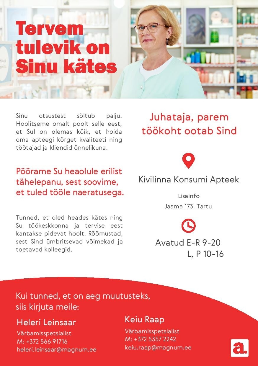 Apotheka Juhataja Kivilinna Konsumi Apotheka Apteeki