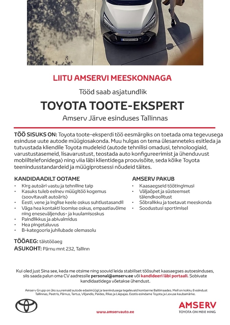 Amserv Grupi AS Toyota toote-ekspert Amserv Järve esinduses Tallinnas