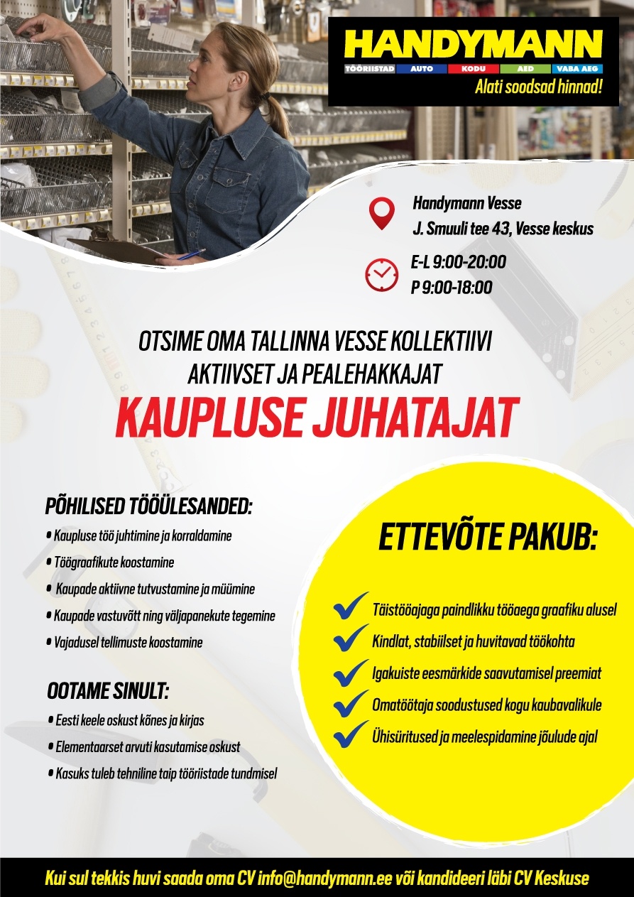 Handymann OÜ Kaupluse juhataja Tallinna Vesse Handymanni