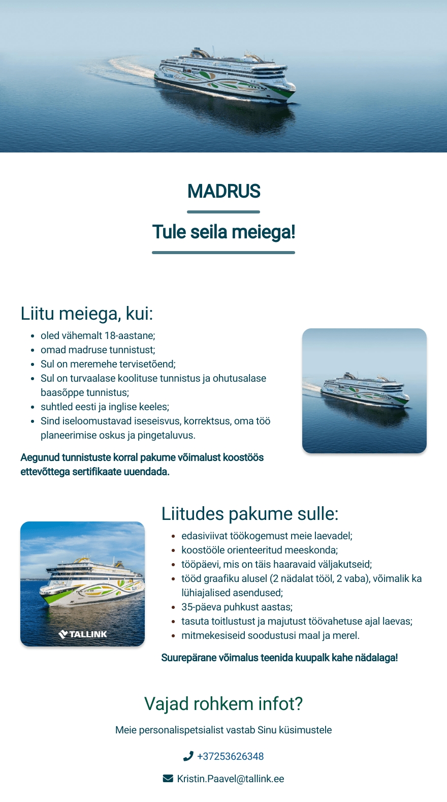Tallink Grupp AS Madrus laevale