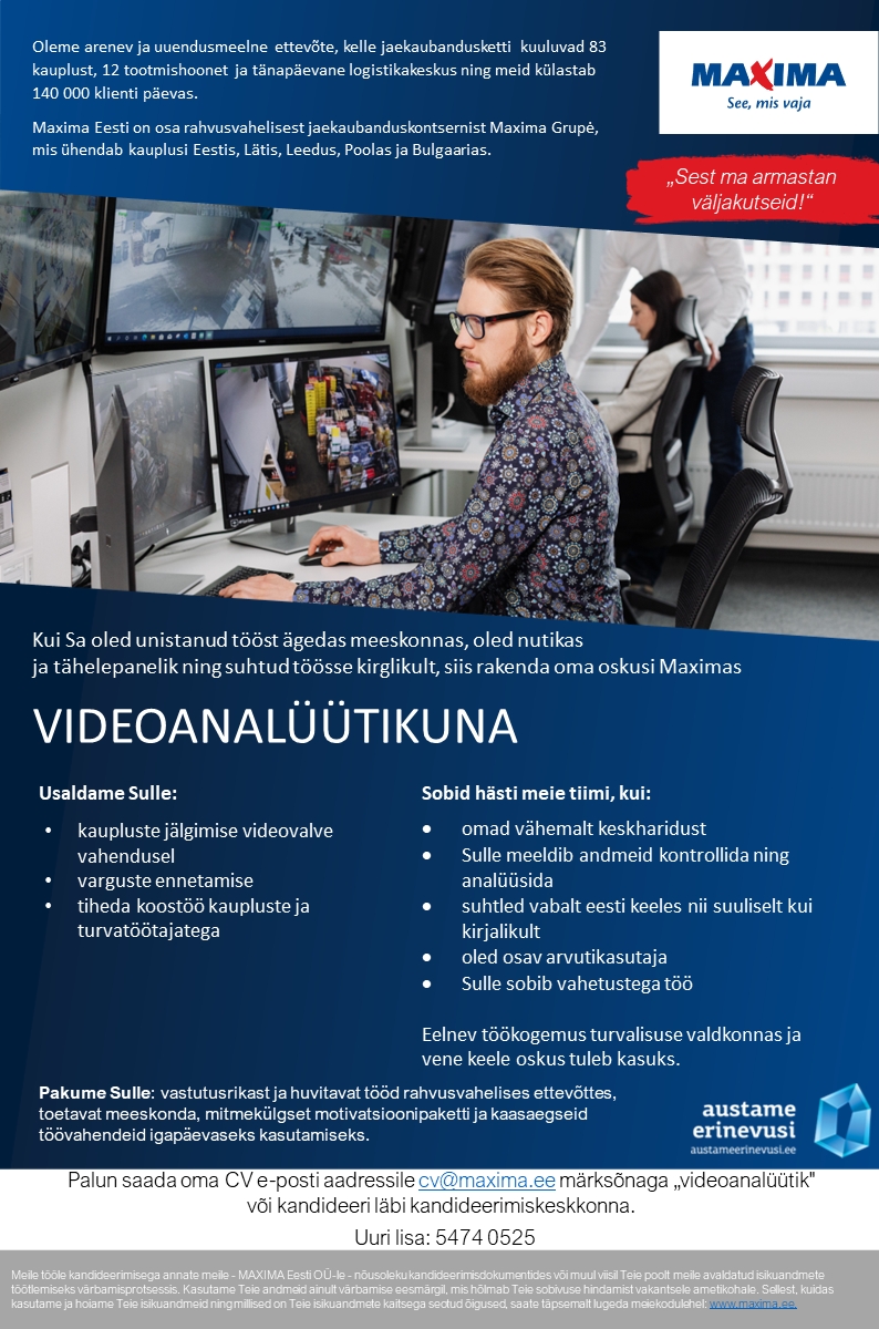 Maxima Eesti OÜ Videoanalüütik