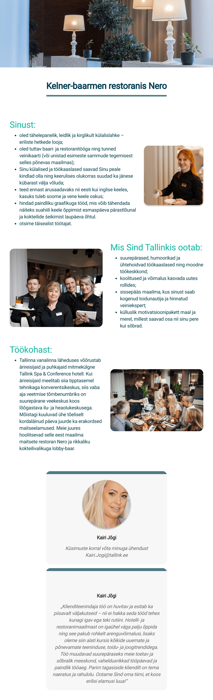 Tallink Grupp AS Restoran Nero kelner-baarmen