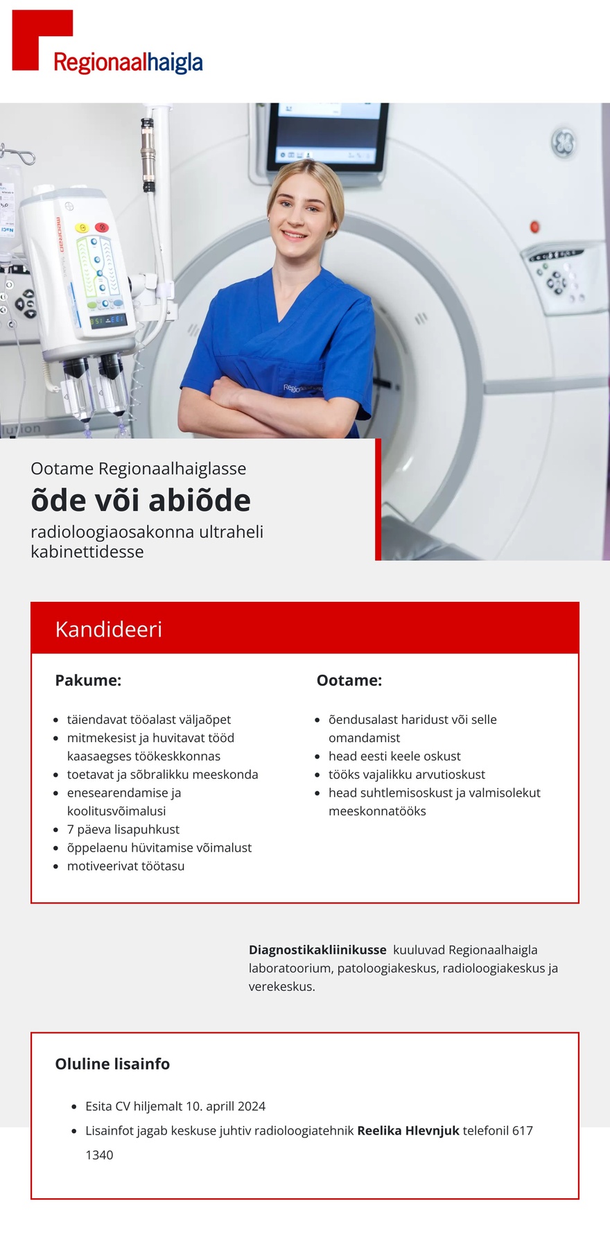 Põhja-Eesti Regionaalhaigla Õde või abiõde radioloogiaosakonda