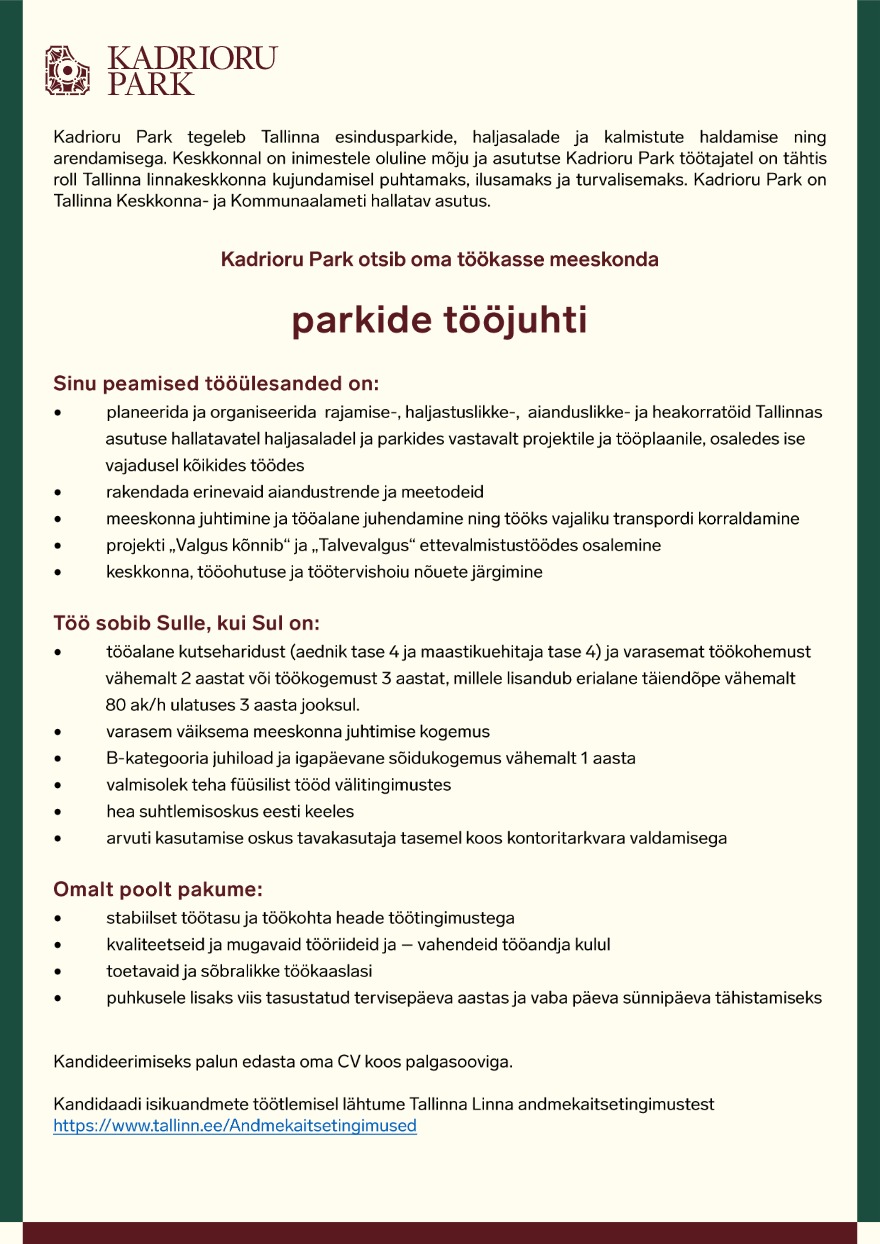 Kadrioru Park PARKIDE TÖÖJUHT