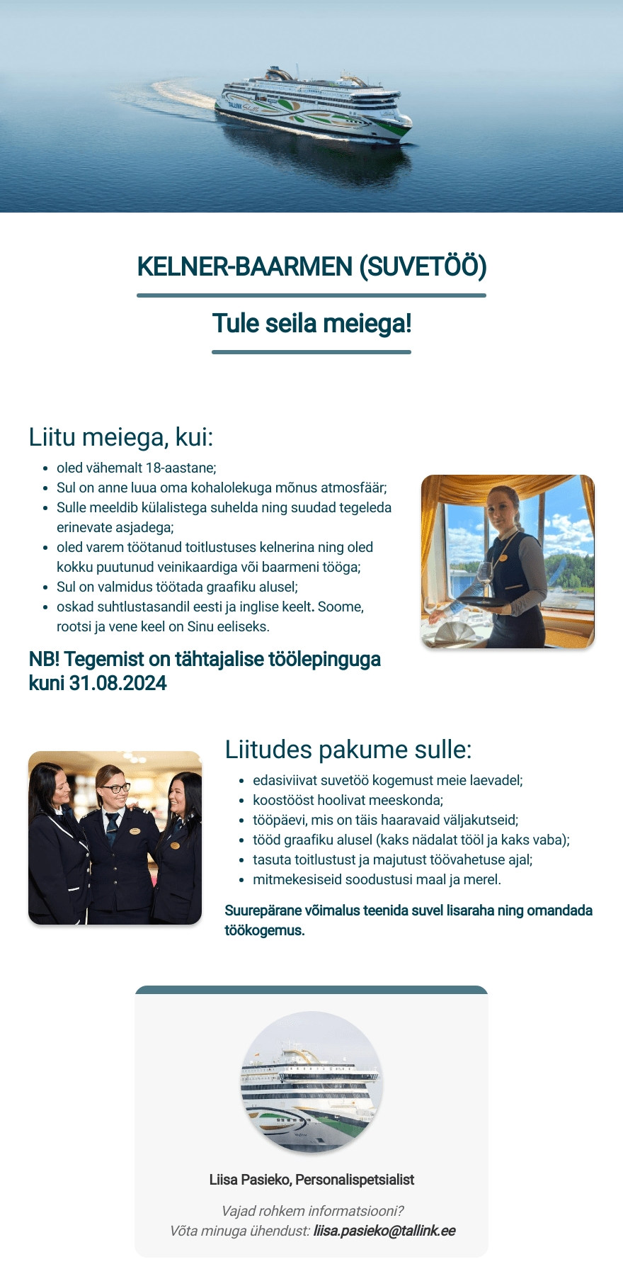 Tallink Grupp AS Laeva kelner-baarmen (suvetöötaja)
