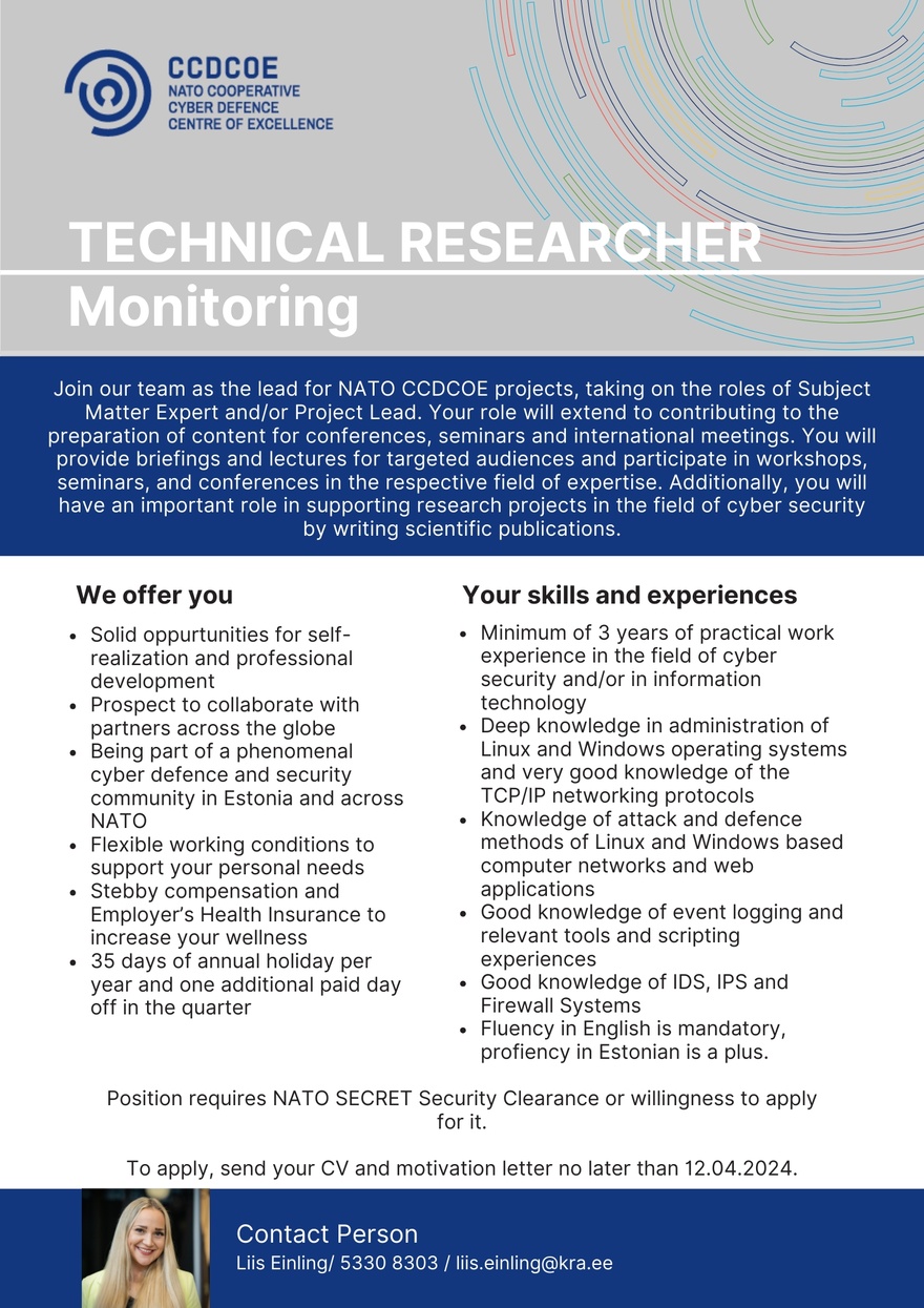 CR14 NATO CCDCOE Technical Researcher (Monitoring)