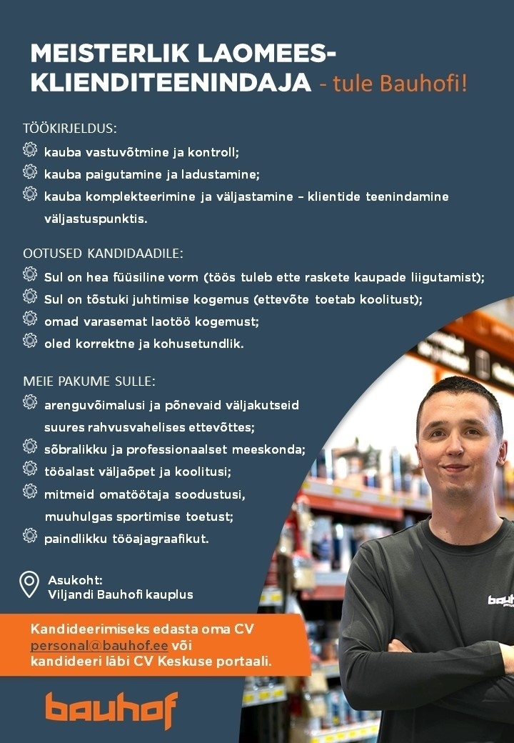 Bauhof Group AS Viljandi kaupluse laomees-klienditeenindaja