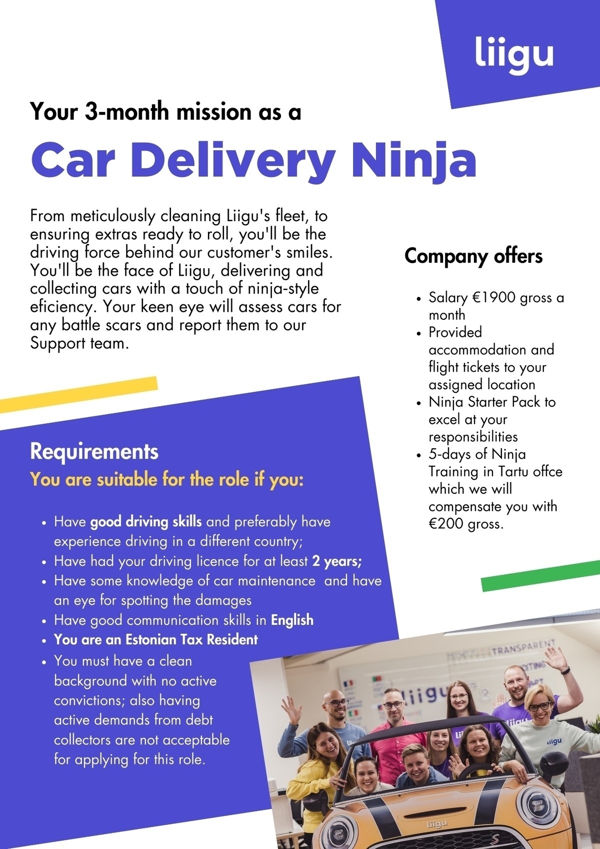 LIIGU OÜ 3-months as Car Delivery Ninja